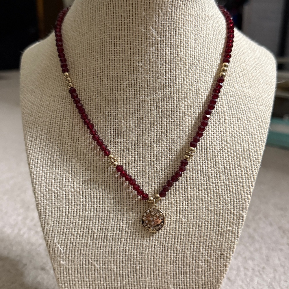 Park Lane Red Beaded Necklace with Gold Accents
